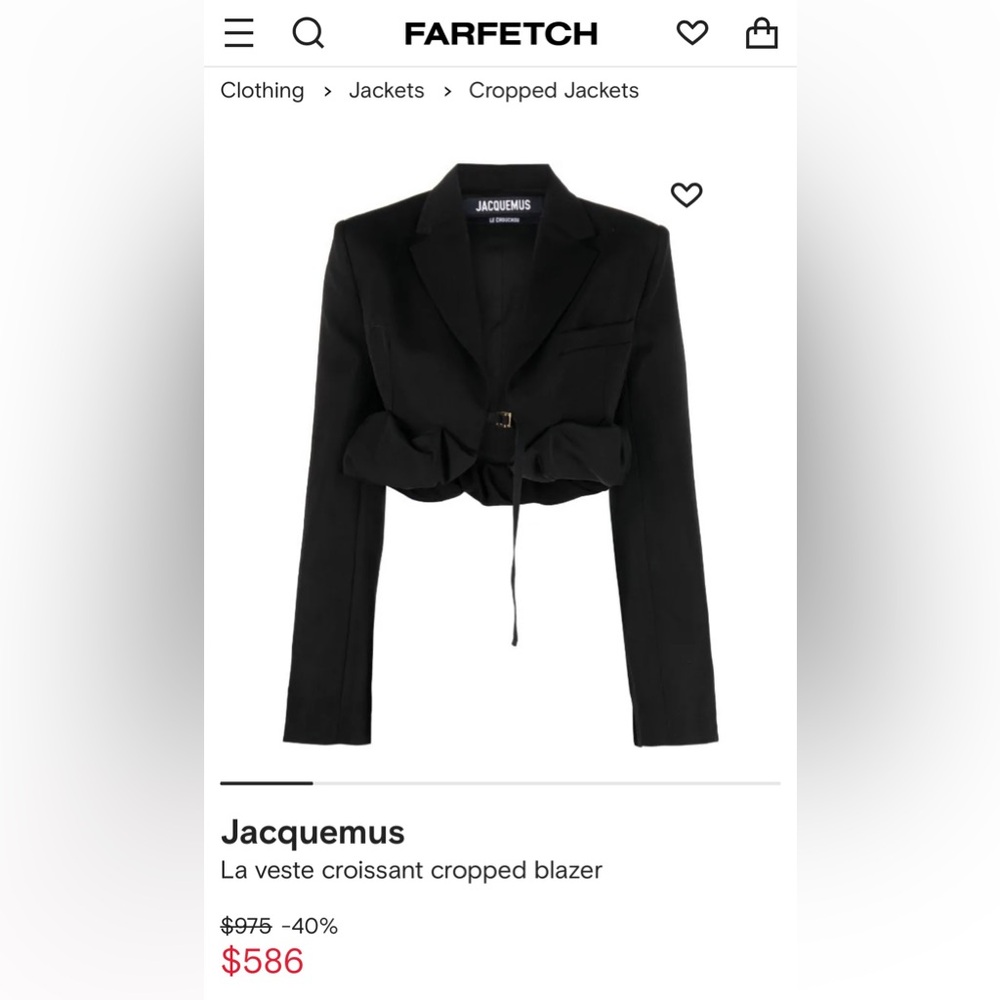 New
Jacquemus La Veste Croissant Long-Sleeved Cropped Blazer XL 42